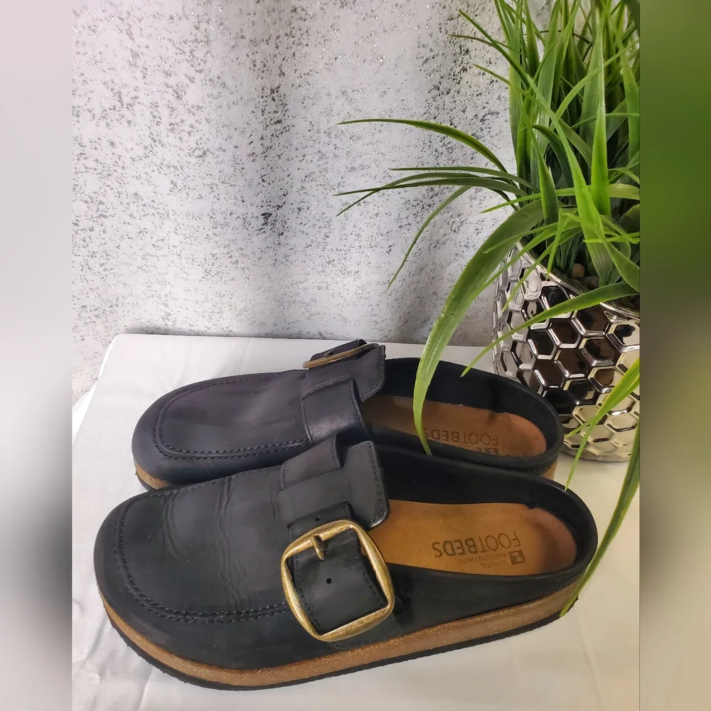 White Mountain Bueno Mule Blackless Black Suede Leather Cork Platform Sz 7-8.5 - Picture 9 of 16